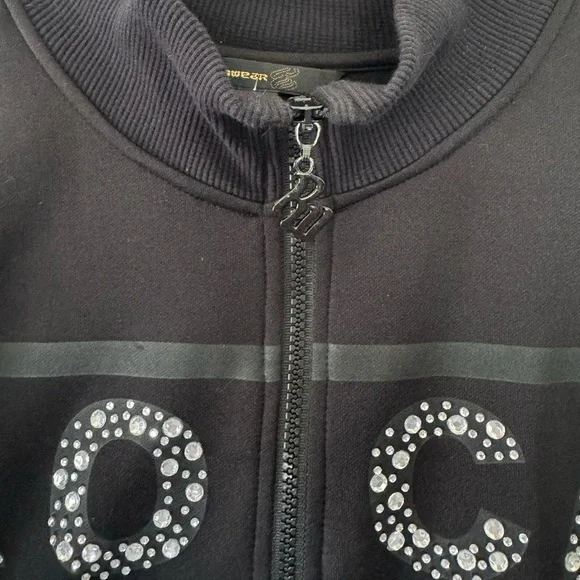 Rocawear Bling Rhinestone Zip-Up Jacket Black Mock Neck Size 1X Y2K - Picture 3 of 12